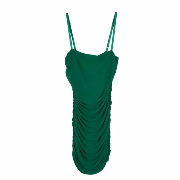NBD Green Ruched Bodycon Mini Dress XS Double Strap Cowl Neck Party Cocktail - Picture 3 of 8